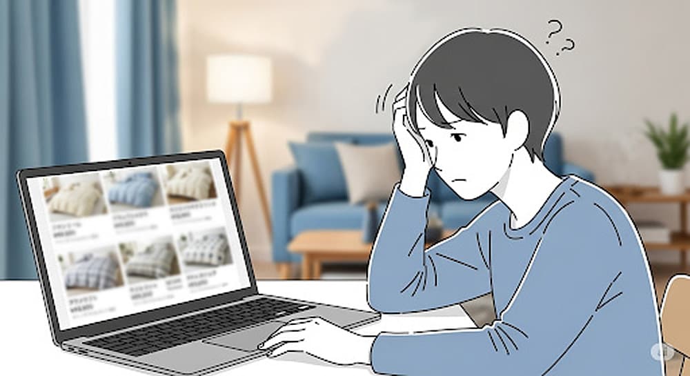 羽毛布団選びに迷っている様子